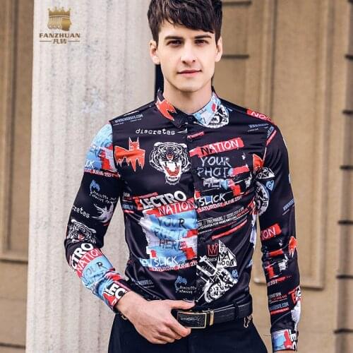 FANZHUAN free shipping 2019 spring New Mens male man casual LETTER Printed Shirts personality long sleeved shirt Slim 822078