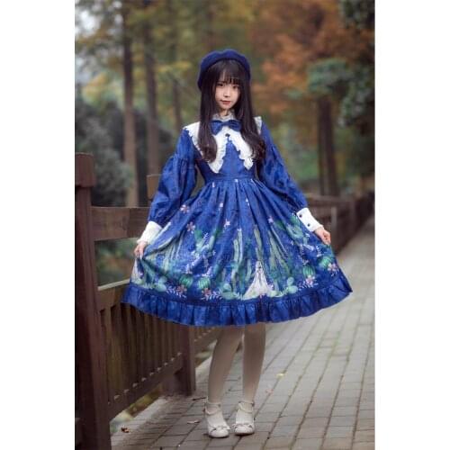 Gothic palace sweet lolita dress vintage falbala stand bowknot cute printing victorian dress kawaii girl gothic lolita op cos