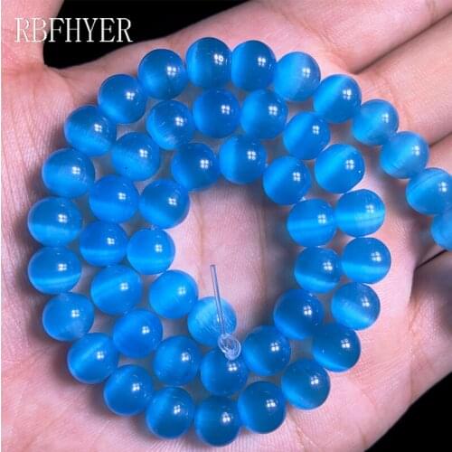 Round Opal Lake blue Cats Eye Stone Loose beads for Jewelry making Handmade bracelet necklace 4/6/8/10/12MM Wholesale