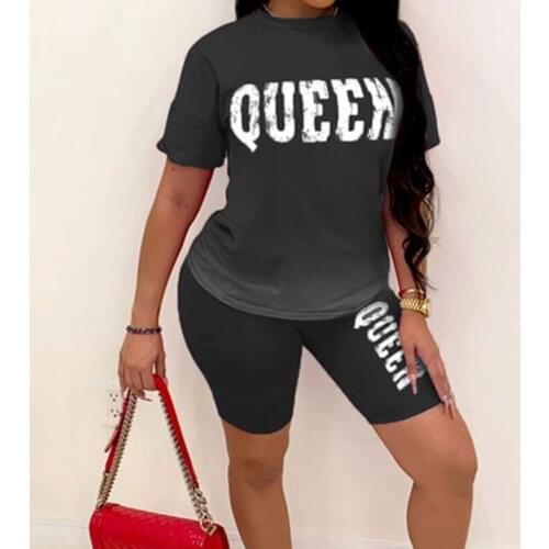 Summer Womens Casual Round Neck Letter Gradient Short Sleeve T-Shirt Pencil Shorts Fashion Home Wear Two Piece Womens Suit