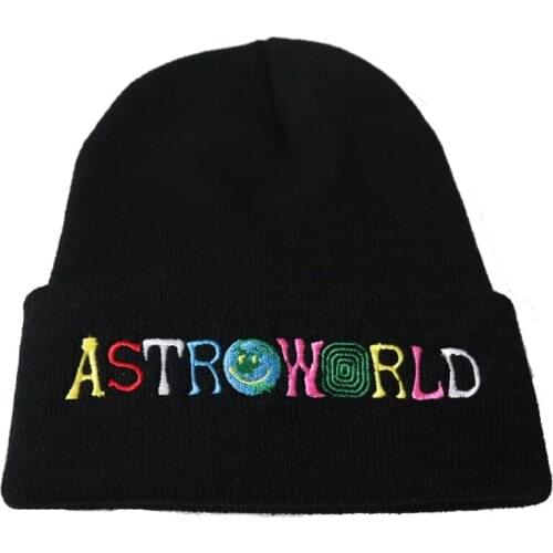 Trendy Men Women Knitted Hat Fashion ASTROWORLD Pattern Embroidery Ski Warm Winter Beanie Skullies Cap
