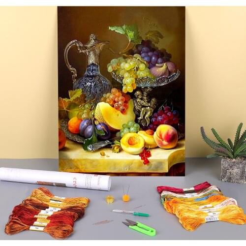 Fruit Landscape Printed Canvas 11CT Cross Stitch Embroidery Kit DMC Threads Knitting work Handicraft Sewing Different Decor