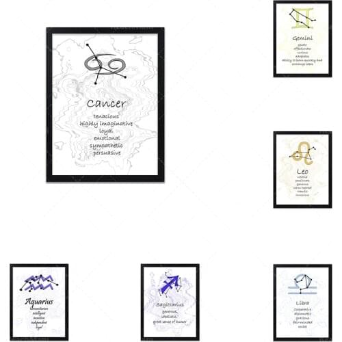 Wall painting canvas art printing 12 zodiac constellations and planet pictures, suitable for home design posters and prints