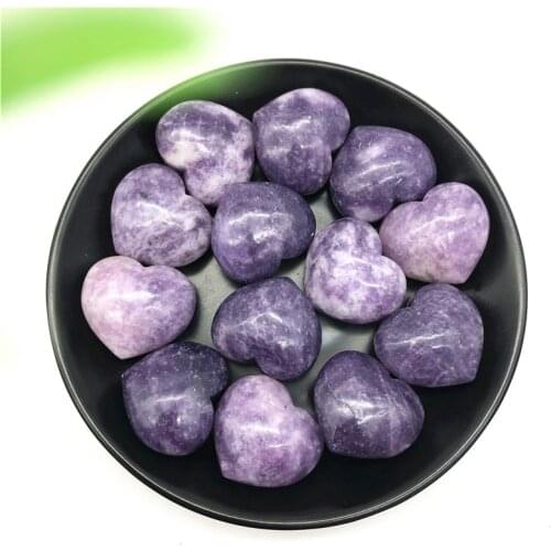 1PC Natural Purple Lepidolite Heart Shaped Quartz Crystal Reiki Healing Stone DIY Natural Stones and Minerals