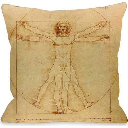 The Vitruvian Man Cushion Covers Leonardo Da Vinci Art The Virgin of the Rocks Pillow Case Linen Polyester Sofa Chair Decoration