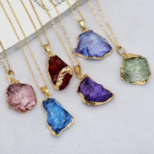 Initial Stone Pendant Genuine Crystal Rough Stone Edged DIY Charm Stone Necklace Assorted Color to Choose