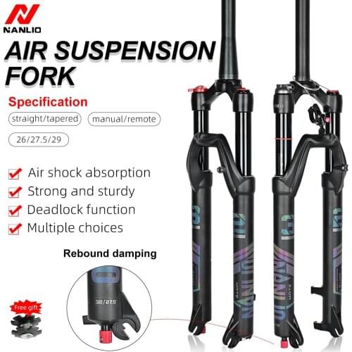 NANLIO MATE Mountain Bicycle Supension Fork 26/27.5/29Inch Air Forks Rebound adjustment MTB Bike Oil Gas Fork Manual Remote Lock