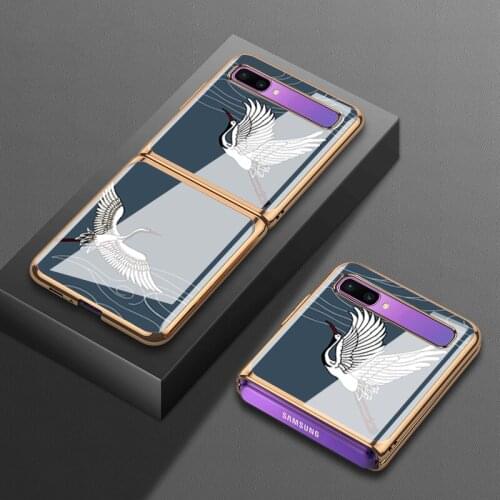 For Samsung Z flip mobile phone case folding sm-f700n protective cover f70705g version f7000 glass electroplating crane