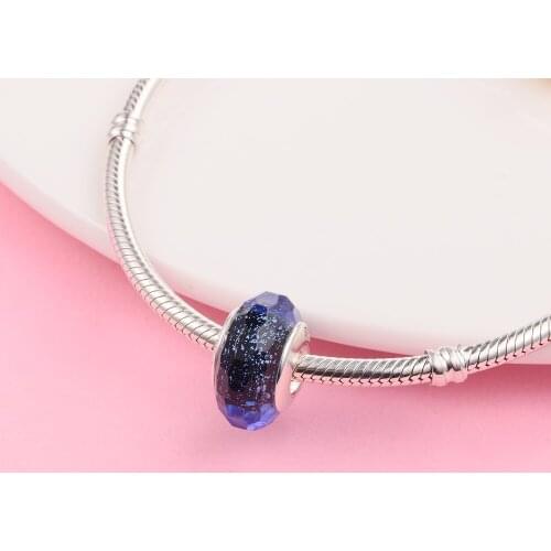 Fit Pandora Bracelets 925 Sterling Silver Blue Fascinating Iridescence Glass Charm Beads DIY Making Female Jewelry Kralen