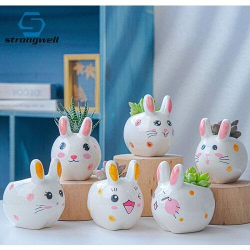 Strongwell Creative Cartoon Animal Succulent Flower Pot Ceramic Mini Pot For Green Plants Home Office Decoration Bonsai Planter