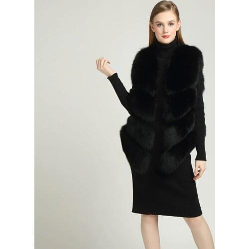 LM 2020 High Quality Fox Fur Vest Long Fox Warm Women Coat Winter Fashion Genuine Leather Fox Furs Womens Jacket Vest