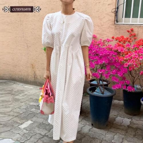 South Korea Doll robe Dress Women Fashion Summer Plus Size Loose White Yellow Long Maxi Vintage Chic Dress