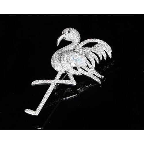 Elegant New Design Micro Pave CZ Flamingo Pin Brooches Fashion Bird Animal Jewelry For Women