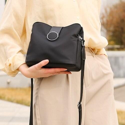 Women Waterproof Oxford Cloth Crossbody Bucket Bag with Adjustable Strap Solid Color Large Capacity Shoulder Handbag Tote Purse