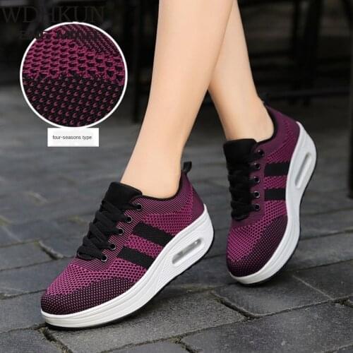 2021 New Summer Swing Shoes Platform Wedge Sneakers Woman Lace-up Increase Height Breathable Thick Sole Sneaker Sports