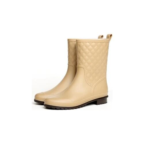 Women Non-slip Rain Boots Women PVC Waterproof Water Shoes Woman Wellies Mid-Calf Rubber Rainboots Winter Warm Socks size 41