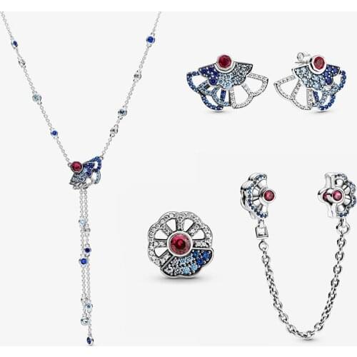 2020 High Quality New Sterling Silver 925 Blue Fan Series Charm Pendant Diy Bracelet Original Lady Classic Elegant 1:1 Jewelry