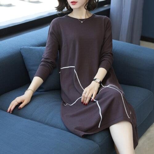 New arrival 2018 autumn womens long knit dress ladies sweater dress pullover long sweater