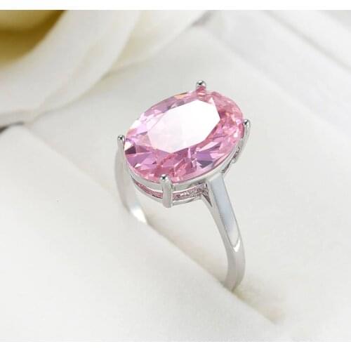 2019 New Arrival European Pink Zircon Crystal Women Ring stamp Wedding Ring Fashion Party 925 sterling silver Jewelry Size 6-10