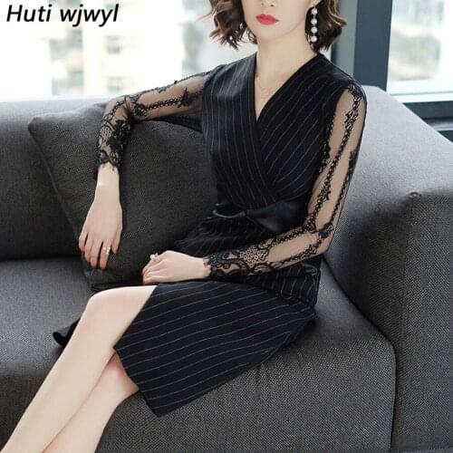 2021 Vintage Office Lady Black Lace Sexy Midi Dress Summer New 3XL Plus Size Elegant Boho Sundress Women Bodycon Party Vestidos
