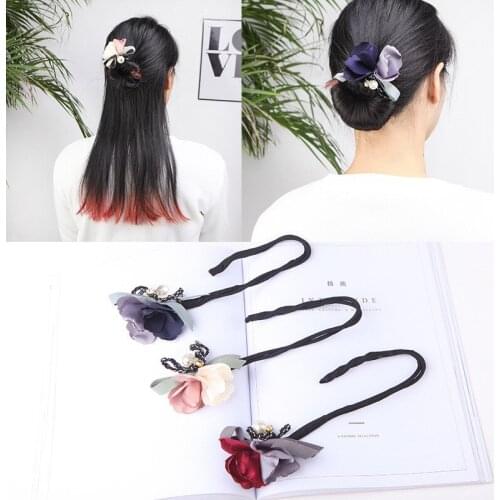 1PC Women Flower Pearl Magic Bun Maker DIY Girl HairStyle Making Tools Hairstyle Headband Fashion Style Hair Curler Accessories