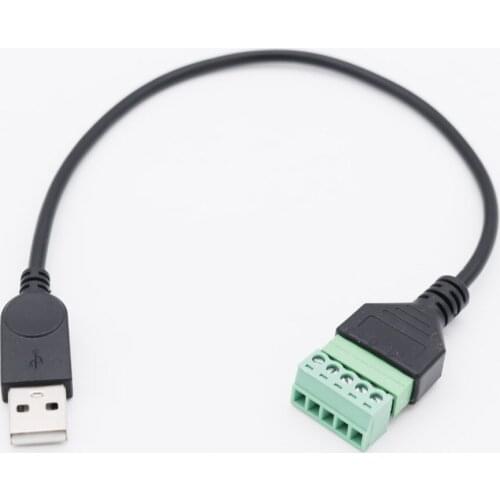 10pcs USB 2.0 Type A Male to 5 Pin Screw Connector with Shield Solderless Terminal Plug Adapter Cable Cord 30cm/1ft