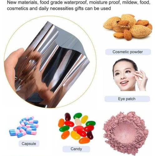 New 100Pcs Open Top Aluminum Foil Bag Vacuum Heat Seal Packaging Pouches Food Coffee Tea Mylar Foil Bag Storage Silver Flat Bags