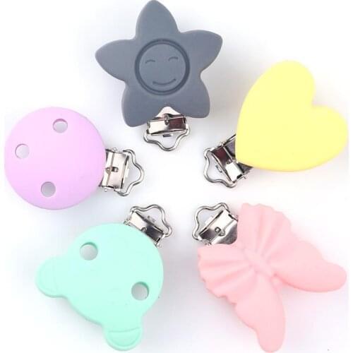 100pcs Carton Shaped Pacifier Clips Silicone Bead Teether teething Accessories Pacifier Holder Nipple Clasps Toy
