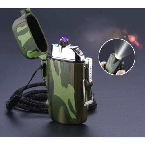 2PCS/LOT F18 Double ARC Lighter Waterproof Flashlight Outdoor USB Charging Cigarette Lighter