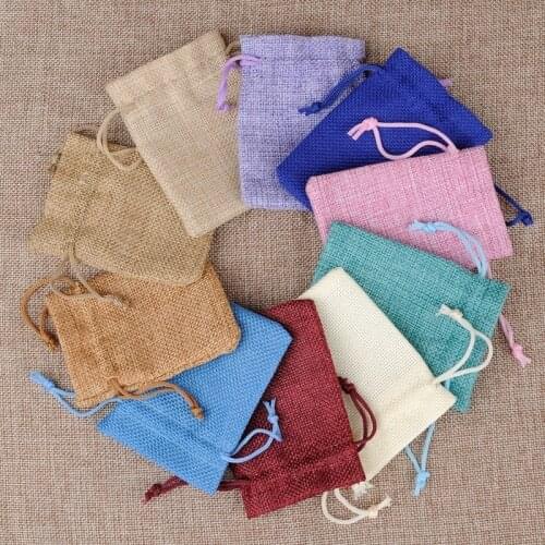 20 pcs Vintage Style handmade color natural Burlap Linen Jewelry Travel storage Pouch Mini Candy jute Packing Bags for Gift bag
