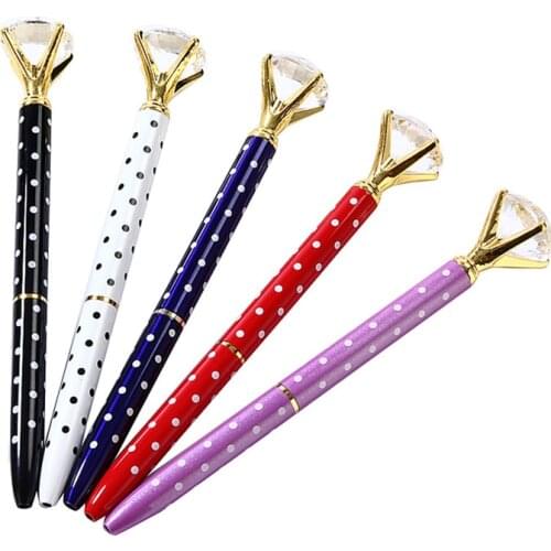 3PCS Crystal Ball Pens Polka Dot Fashion Girl 19 Carat Large Diamond Ballpoint Pens 8 Colors For School Stationery Supplies Pen