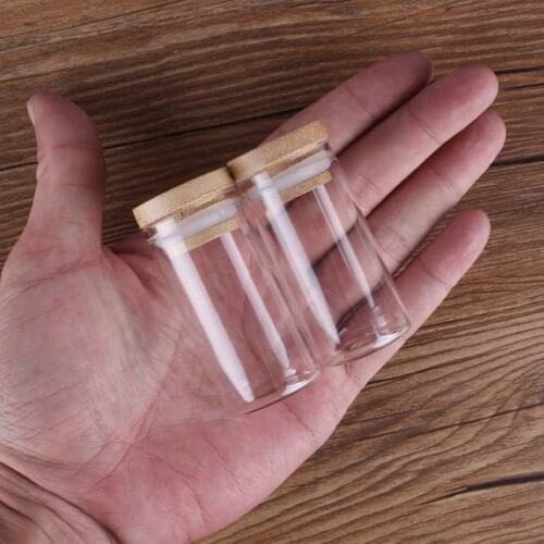 5pcs 25ml 30*60mm Spice Jars Glass vessels with Bamboo Lids Glass Bottles Potion bottles Glass Vials Message Bottles for Wedding