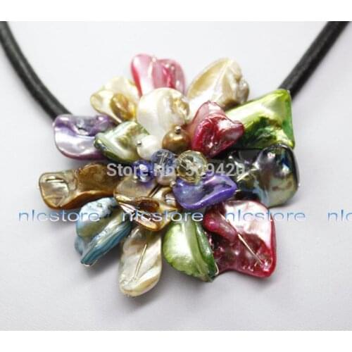 >>>>60mm mix color mop mother of pearl weave shell flower necklace pendant 17"