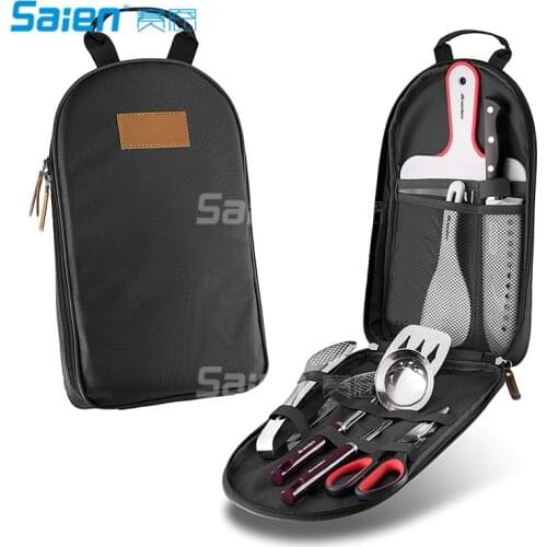 8 Pcs Camping Cookware Utensils Travel Set, Camp Kitchen Utensil Organizer with Tongs, Scissors, Cutting Board, Rice Paddle