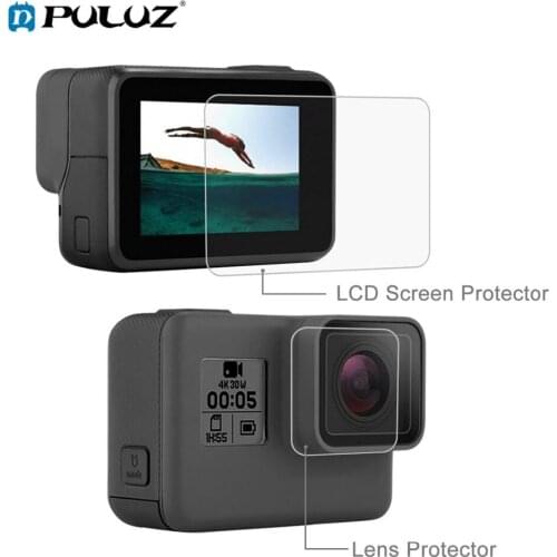 PULUZ Sports Camera Accessories Tempered Glass Film LCD HD Screen Protector + Housing Lens Protector Use for GoPro hero7 (black)