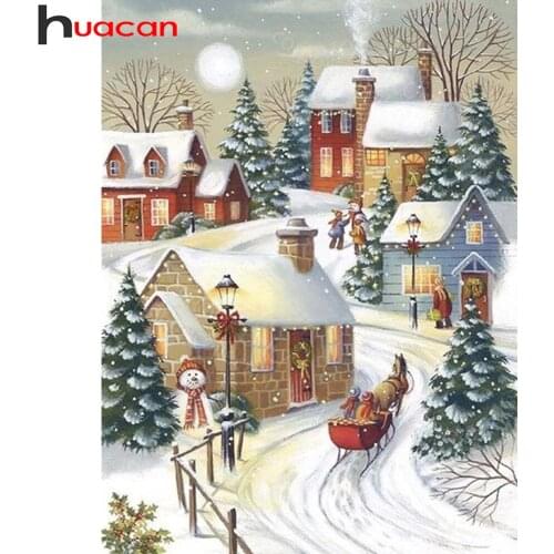 Huacan Diamond Painting Winter Snowman Scenery Home Decor Diamond Mosaic Embroidery Christmas Diamond Art