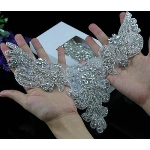 JLZXSY Handmade Bridal Rhinestone Applique,Wedding applique Crystal patch DIY Wedding Dress Accessories