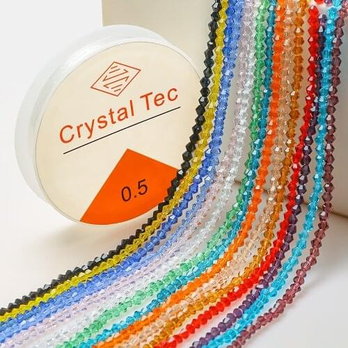 15Colors Crystal Glass Bicone Beads For DIY Making Jewelry 3MM 1950pcs/bag With 1Roll 0.5mm Transparent Elastic Line 10 meters