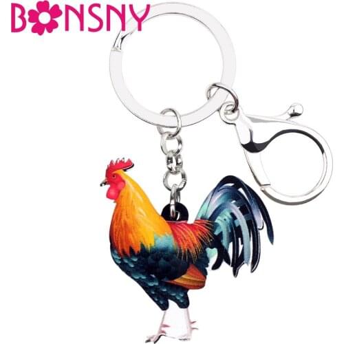Bonsny Statement Acrylic Floral Farm Chicken Rooster Key Chain Keychain Rings Cartoon Jewelry For Women Girls Handbag Car Charms