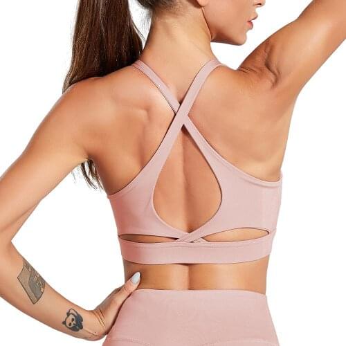 Women Sexy Yoga Bra Back Cross Strap Hollow Design Sports Bra Woman Shockproof Fitness Gym Workout Push Up Bra Sports Top