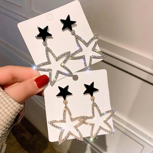 ES1401 New Fashion Earrings Brincos Oorbellen Bijoux Crystal Rhinestone Hollow Pentacle Double Star Hanging Earrings for Women