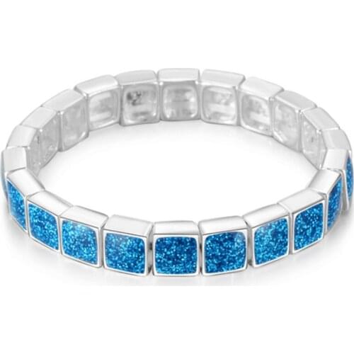 FYSL Silver Plated Stackable Square Shape Blue Opalite Opal Bracelet for Anniversary Gift Jewelry