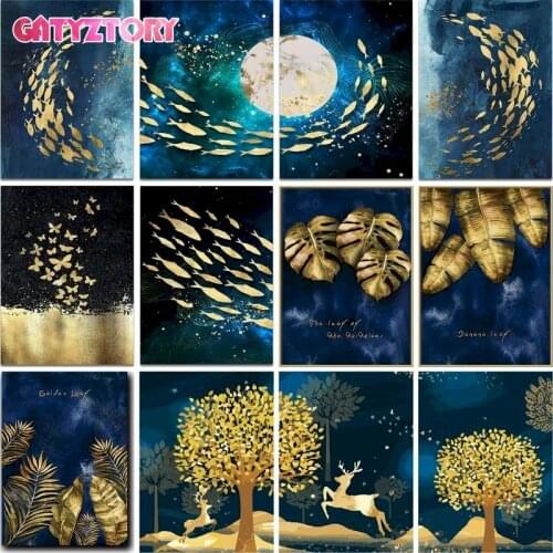 GATYZTORY DIY Frame 60x75cm Oil Painting By Number Kits Golden fish Landscape Paint By Numbers Handpaint Wall Art Home Decor