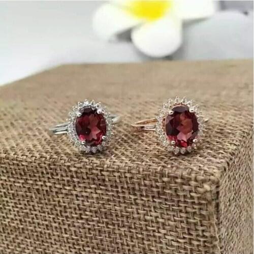 Garnet earring Free shipping Natural real garnet 925 sterling silver earrings 5*7mm