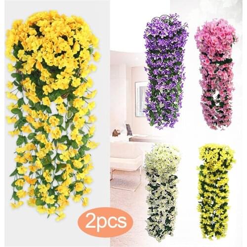 2PCS Artificial Imitation Violet Flower Hanging Fake Flowers Vine Orchid Flowers Artificial Flowers Home Garden Wall Decoration