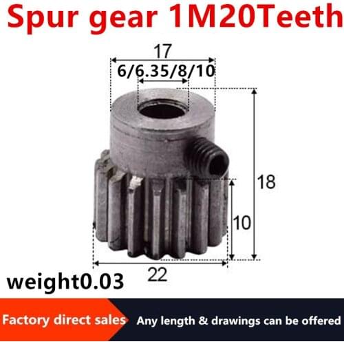 2Pcs 1Modulus=1M 20Teeth Spur Gear Inner Hole6/6.35/8/10mm for cnc Metal Motor Boss/Convex GearGear Rack Transmission