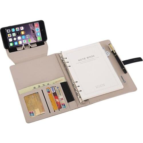 Leather Padfolio A5 Creative Portfolio Notebook Binder with Business Card Slot Multifunctional Power Bank 3 in 1 Charging Cable