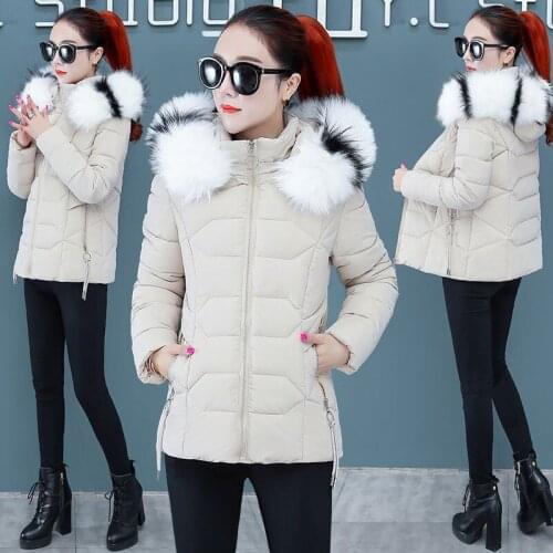 Fashion Women Winter Warm Big fur collar Removable hat Down Cotton Jacket Women Parka Temperament plus size Cotton Coat R465
