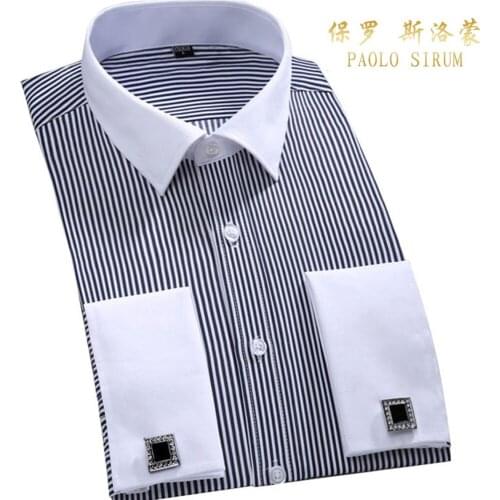 Shirts Mens Loose Dress French Cuff Regular Fit Luxury Striped Business Long Sleeve Cufflinks Social Pluse Size 6XL