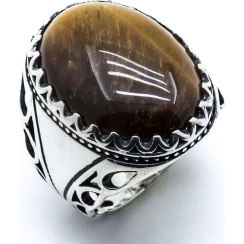 925 sterling silver Tiger Eye Stone Men 'S Ring